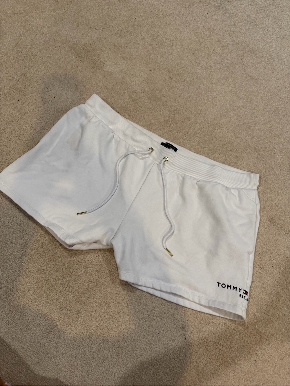 Tommy Hilfiger White Drawstring Lounge Shorts with Gold Eyelets